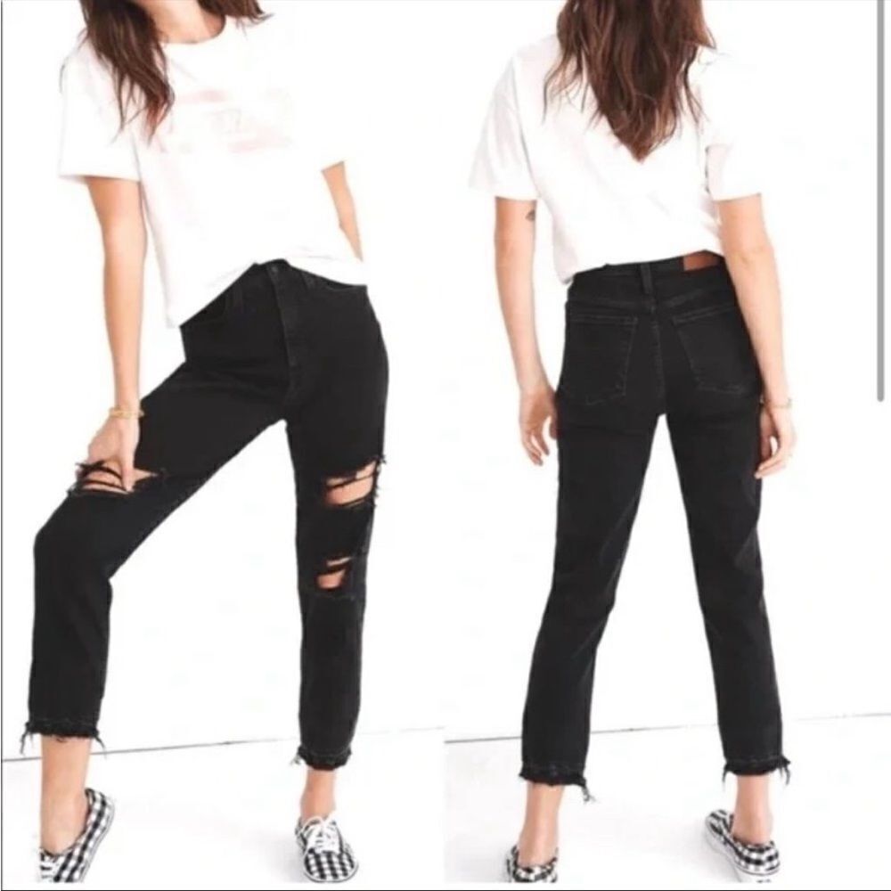 EXCELLENT DISTRESSED CONDITION WOMEN’S SIZE 30 BLACK MADEWELL THE MOM JEAN